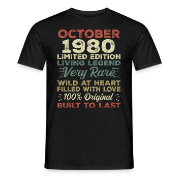 1980 Octobre 1980 Anniversaire Octobre 1980 Original - T-shirt homme - noir - Devant - AI Model Male 178 light (178cm)