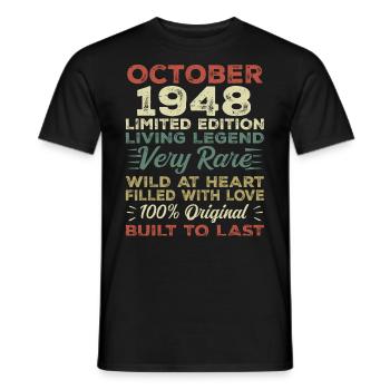 1948 October 1948 Birthday October 1948 Original - Men's T-Shirt - black - Front - AI Model Male 178 light (178cm)