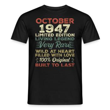 1947 October 1947 Birthday October 1947 Original - Men's T-Shirt - black - Front - AI Model Male 178 light (178cm)