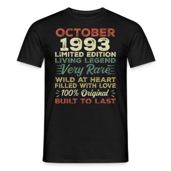1993 October 1993 birthday October 1993 Original - Men's T-Shirt - black - Front - AI Model Male 178 light (178cm)
