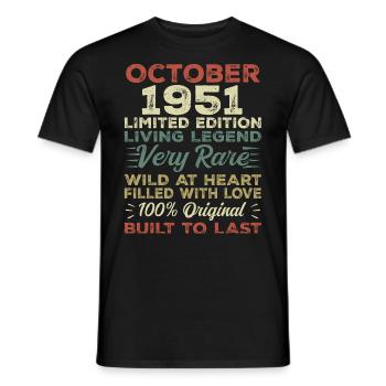 1951 Oktober 1951 Geburtstag Oktober 1951 Original - Männer T-Shirt - Schwarz - Vorne - AI Model Male 178 light (178cm)