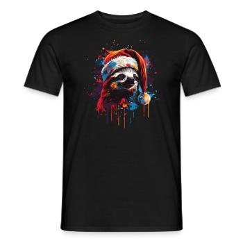 Sloth celebrates Christmas - Men's T-Shirt - black - Front - AI Model Male 178 light (178cm)
