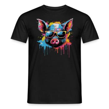 Funny piglet with sunglasses - Men's T-Shirt - black - Front - AI Model Male 178 light (178cm)