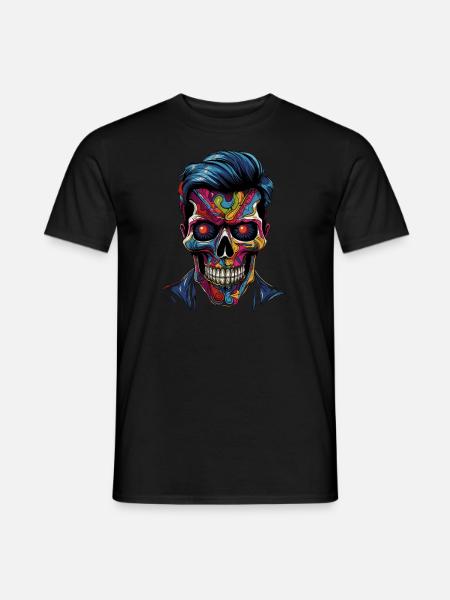 Bunter Popart Schädel - Männer T-Shirt - Schwarz