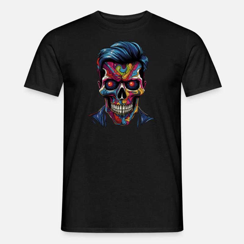 Bunter Popart Schädel - Männer T-Shirt - Schwarz
