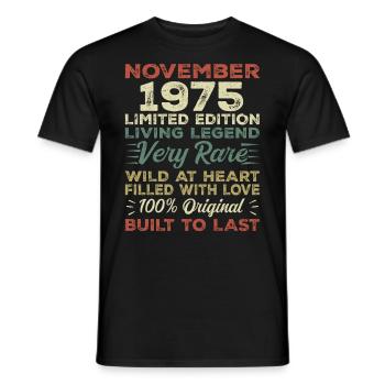 Légende Depuis Novembre 1975 Millésime Novembre 1975 - T-shirt homme - noir - Devant - AI Model Male 178 light (178cm)