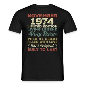 Légende Depuis Novembre 1974 Millésime Novembre 1974 - T-shirt homme - noir - Devant - AI Model Male 178 light (178cm)