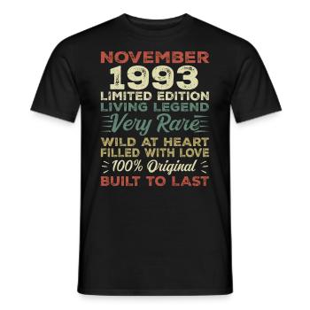 Légende Depuis Novembre 1993 Millésime Novembre 1993 - T-shirt homme - noir - Devant - AI Model Male 178 light (178cm)