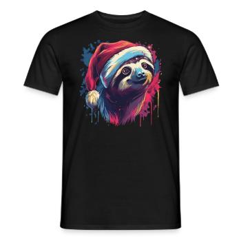Sloth celebrates Christmas - Men's T-Shirt - black - Front - AI Model Male 178 light (178cm)