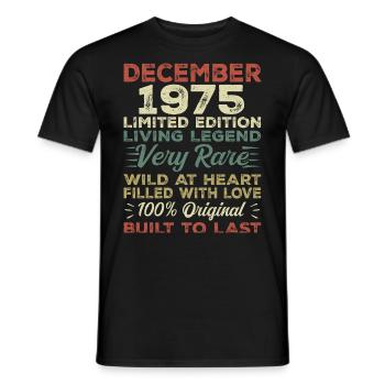 December 1975 - birthday December 1975 year - Men's T-Shirt - black - Front - AI Model Male 178 light (178cm)