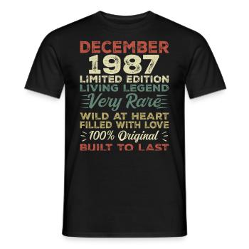 December 1987 - birthday December 1987 year - Men's T-Shirt - black - Front - AI Model Male 178 light (178cm)
