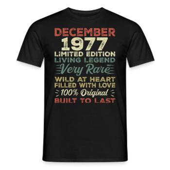 Dezember 1977 - Geburtstag Dezember 1977 Jahr - Männer T-Shirt - Schwarz - Vorne - AI Model Male 178 light (178cm)