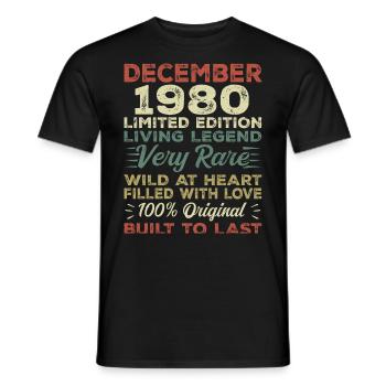 Décembre 1980 - anniversaire Décembre 1980 année - T-shirt homme - noir - Devant - AI Model Male 178 light (178cm)