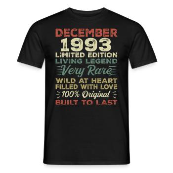 December 1993 - birthday December 1993 year - Men's T-Shirt - black - Front - AI Model Male 178 light (178cm)