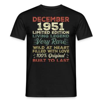 Dezember 1951 - Geburtstag Dezember 1951 Jahr - Männer T-Shirt - Schwarz - Vorne - AI Model Male 178 light (178cm)