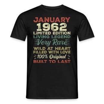 Anniversaire de Janvier 1962 - Janvier 1962, Janvier 1962 - T-shirt homme - noir - Devant - AI Model Male 178 light (178cm)