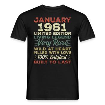 Anniversaire de Janvier 1961 - Janvier 1961, Janvier 1961 - T-shirt homme - noir - Devant - AI Model Male 178 light (178cm)