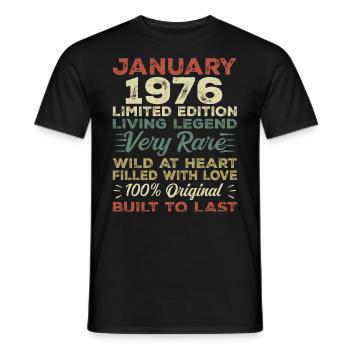 Anniversaire de Janvier 1976 - Janvier 1976, Janvier 1976 - T-shirt homme - noir - Devant - AI Model Male 178 light (178cm)