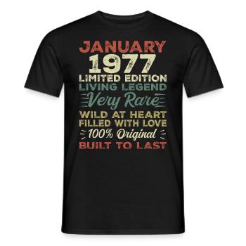 January 1977 birthday - January 1977, January 1977 - Men's T-Shirt - black - Front - AI Model Male 178 light (178cm)