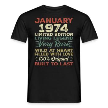 Anniversaire de Janvier 1974 - Janvier 1974, Janvier 1974 - T-shirt homme - noir - Devant - AI Model Male 178 light (178cm)