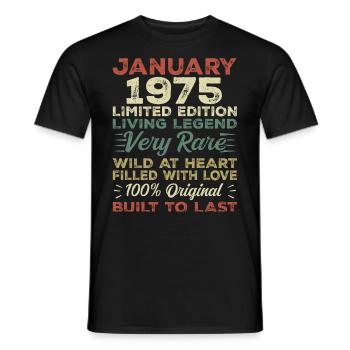Anniversaire de Janvier 1975 - Janvier 1975, Janvier 1975 - T-shirt homme - noir - Devant - AI Model Male 178 light (178cm)