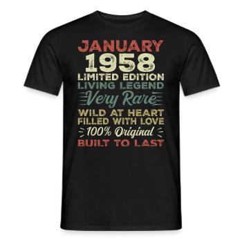 Anniversaire de Janvier 1958 - Janvier 1958, Janvier 1958 - T-shirt homme - noir - Devant - AI Model Male 178 light (178cm)