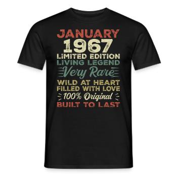 Anniversaire de Janvier 1967 - Janvier 1967, Janvier 1967 - T-shirt homme - noir - Devant - AI Model Male 178 light (178cm)