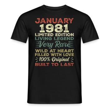 Januar 1981 Geburtstag - Januar 1981, January 1981 - Männer T-Shirt - Schwarz - Vorne - AI Model Male 178 light (178cm)