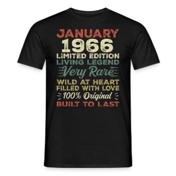 Anniversaire de Janvier 1966 - Janvier 1966, Janvier 1966 - T-shirt homme - noir - Devant - AI Model Male 178 light (178cm)