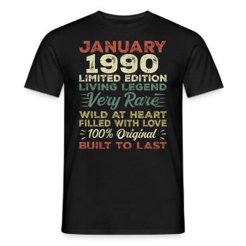 Januar 1990 Geburtstag - Januar 1990, January 1990 - Männer T-Shirt - Schwarz - Vorne - AI Model Male 178 light (178cm)
