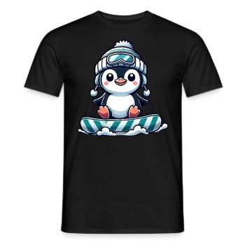 Niedlicher Pinguin beim Snowboarden Winterspaß - Männer T-Shirt - Schwarz - Vorne - AI Model Male 178 light (178cm)