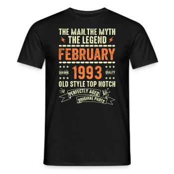 Février 1993 - Février 1993 Anniversaire Février 1993 - T-shirt homme - noir - Devant - AI Model Male 178 light (178cm)