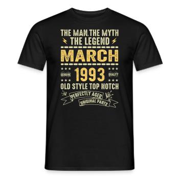 März 1993 Jubiläum 1993 - Legenden März 1993 - Männer T-Shirt - Schwarz - Vorne - AI Model Male 178 light (178cm)