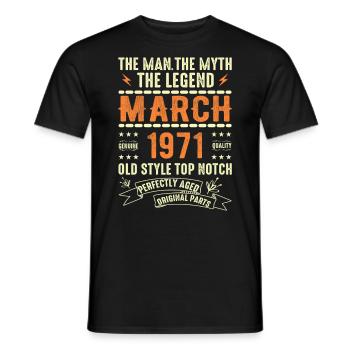 March 1971 Birthday Gift Vintage March 1971 - Men's T-Shirt - black - Front - AI Model Male 178 light (178cm)