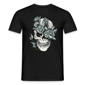 Totenkopf Schädel Skull mit Blumen Geschenkidee - Männer T-Shirt - Schwarz - Vorne - AI Model Male 178 light (178cm)