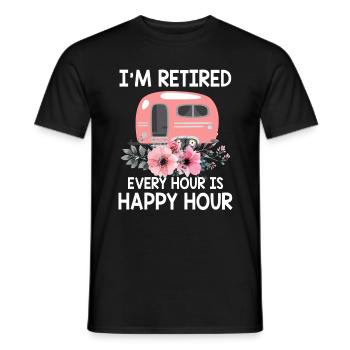 I'm Retired Every Hour Is Happy Hour Funny Camping - Men's T-Shirt - black - Front - AI Model Male 178 light (178cm)