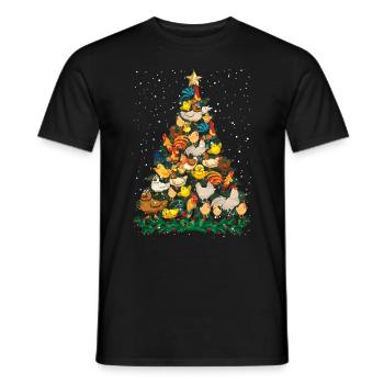 Christmas Chickens Pine Tree Funny Chicken T Shirt - Men's T-Shirt - black - Front - AI Model Male 178 light (178cm)