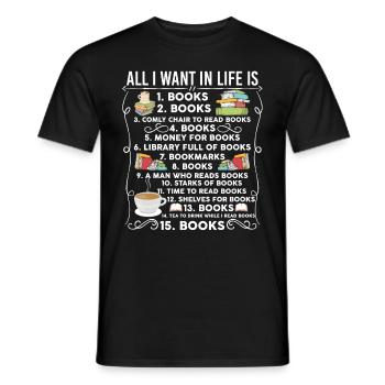 Tout ce que je veux dans la vie, ce sont des livres T-shirt - T-shirt homme - noir - Devant - AI Model Male 178 light (178cm)