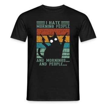 Cat I Hate morning people and mornings and people - Men's T-Shirt - black - Front - AI Model Male 178 light (178cm)