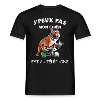 Chien Téléphone Cadeau Marrant Bouledogue - T-shirt homme - noir - Devant - AI Model Male 178 light (178cm)