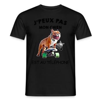 Humour chien bouledogue téléphone - T-shirt homme - noir - Devant - AI Model Male 178 light (178cm)