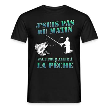 La Pêche le matin J'aime Humour Pêcheur - T-shirt homme - noir - Devant - AI Model Male 178 light (178cm)