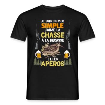 Mon Mec Aime L'Apéro Et La Chasse A La Bécasse - T-shirt homme - noir - Devant - AI Model Male 178 light (178cm)