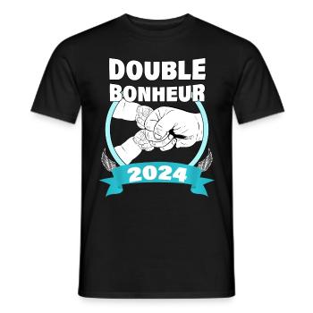 Grossesse Bébé Papa De Jumeaux Double Bonheur 2024 - T-shirt homme - noir - Devant - AI Model Male 178 light (178cm)