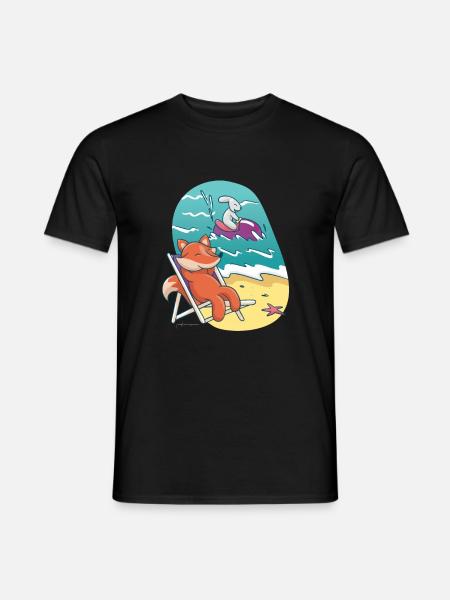 Fuchs und Hase Strand Urlaub Freunde Freundschaft - Männer T-Shirt - Schwarz