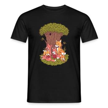 Fuchs Fuchsbau Familie Happy Fox Family - Men's T-Shirt - black - Front - AI Model Male 178 light (178cm)