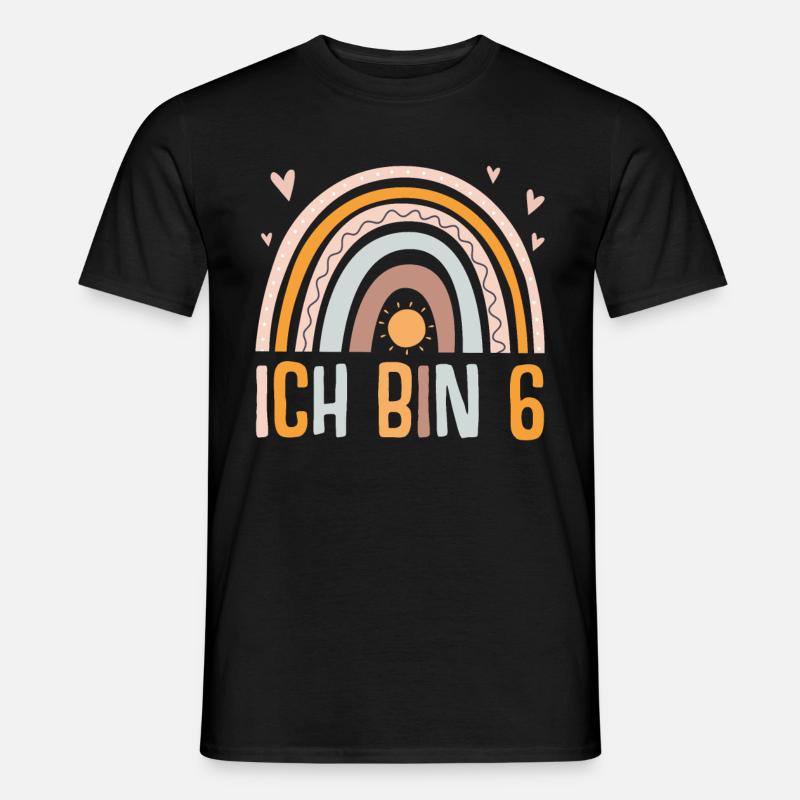 6. Geburtstag Regenbogen Mädchen - Männer T-Shirt - Schwarz