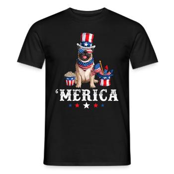 Pug Merica Dog 4th of July USA American Flag - Men's T-Shirt - black - Front - AI Model Male 178 light (178cm)