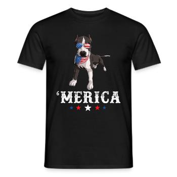 Pit Bull Merica 4th of July Dog American Flag USA - Men's T-Shirt - black - Front - AI Model Male 178 light (178cm)