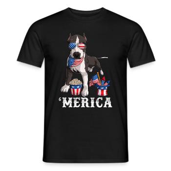 Merica Pit Bull 4th of July Dog American Flag USA - Men's T-Shirt - black - Front - AI Model Male 178 light (178cm)